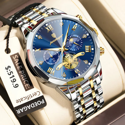 POEDAGAR Luxury Men Watch Top Original Waterproof Luminous Chronograph Man Wristwatch Stainless Steel Quartz Men's Watches Re