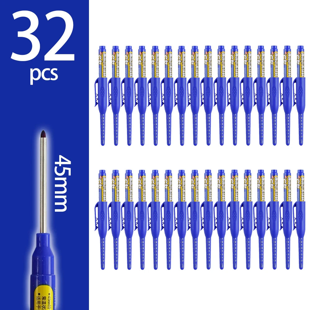 4-60Pcs 45mm Long Nib Head Carpenter Pen Deep Hole Marker Pens Black/Blue/Red/White for Measuring Woodworking Hand Tools - Bl