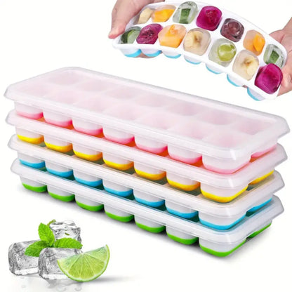 14-Grid Ice Cube Trays Silicone Ice Mold with Removable Lid DIY Homemade Popsicle Mould for Cocktail Freezer Kitchen Bar Tool