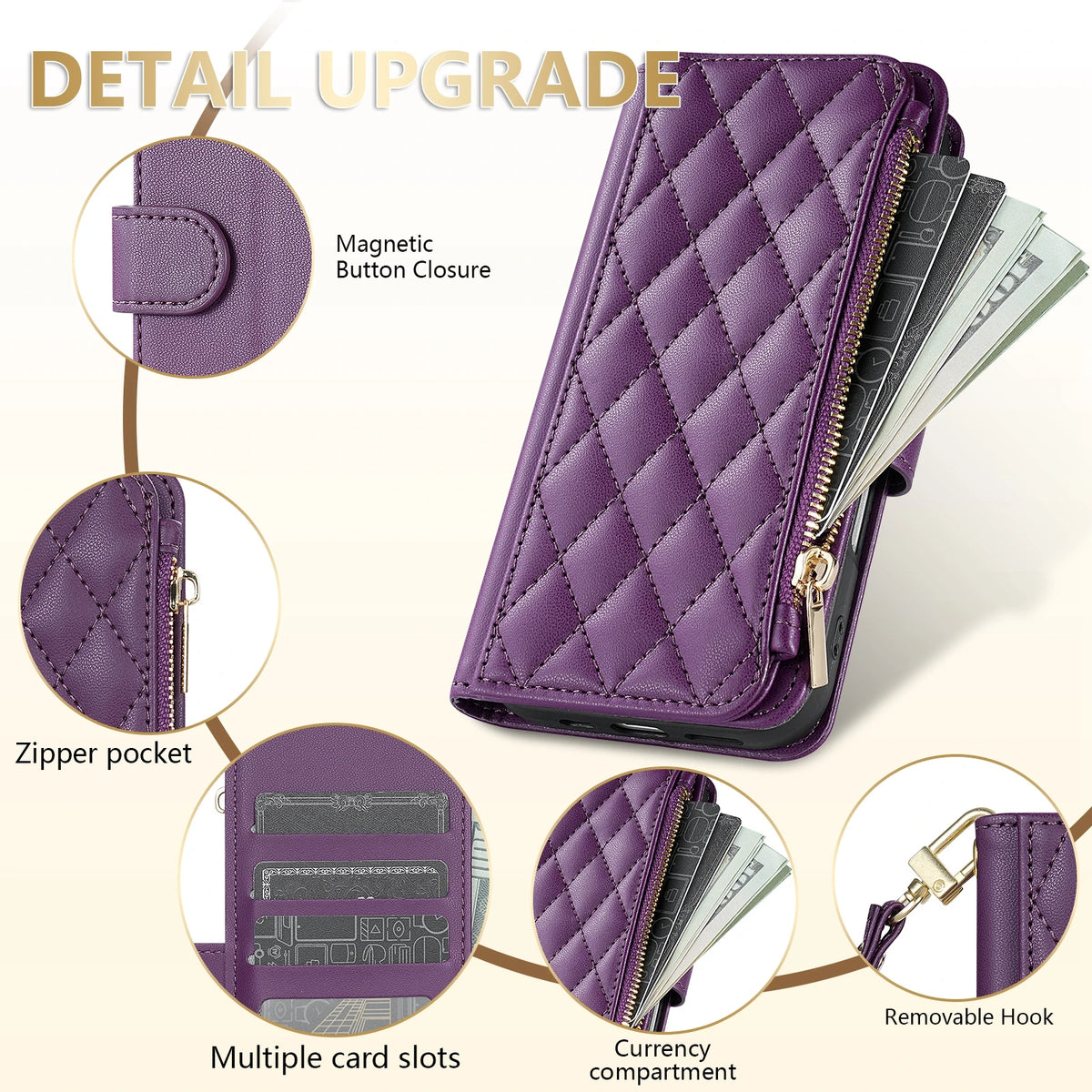 Wallet Small Fragrance Zipper Cardslot Magnetic Flip Leather Case For Samsung Galaxy A07 A15 A16 A17 A34 A35 A36 A53 A54 A55 