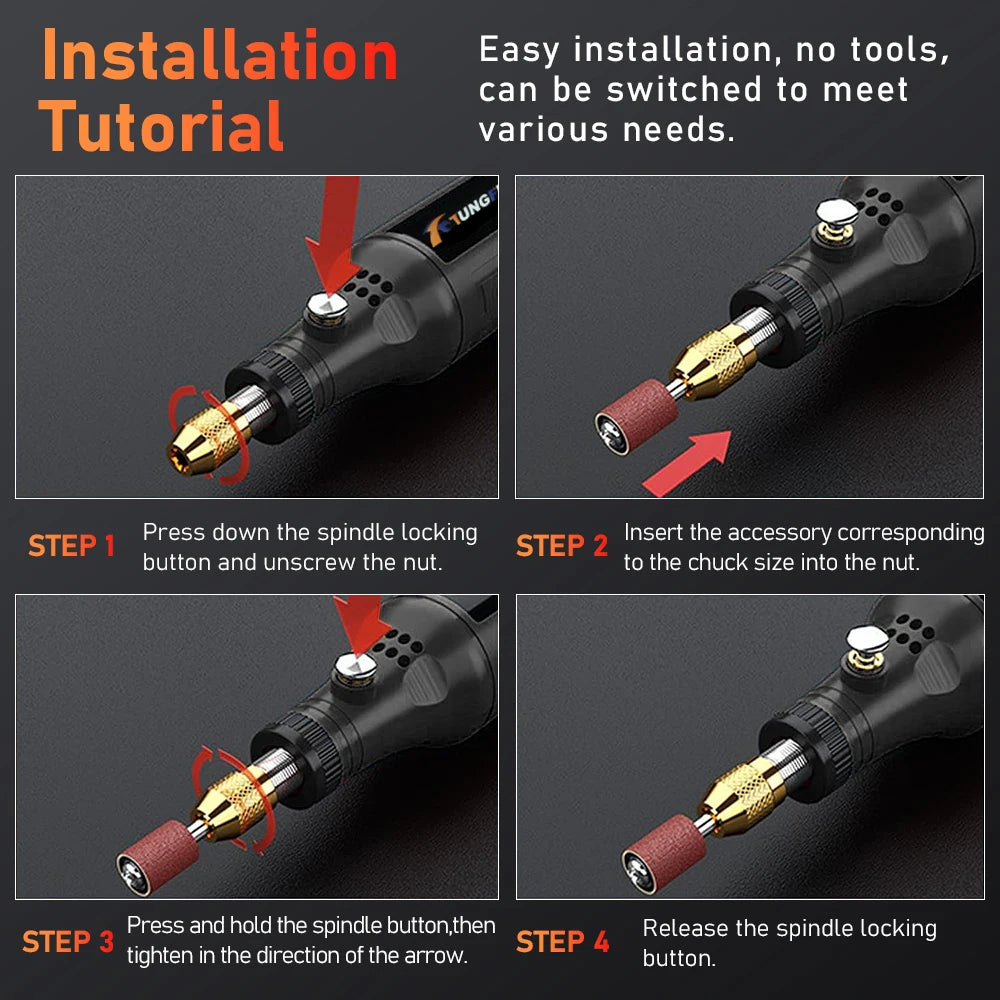 TUNGFULL Cordless Mini Rotary Tool Kit USB Rechargeable Grinder Pen Set For DIY Polishing Drilling Carving Craft Work