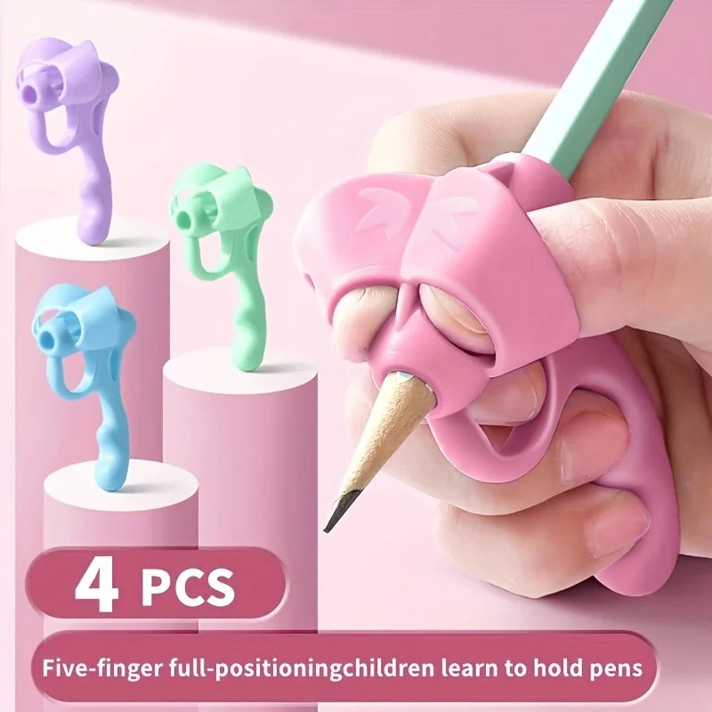 4pcs Grip Pen Corrector Set Writing Corrector Soft Rubber Writing Posture Grip Pen Handwriting Aid Correction Tool - Mixed co