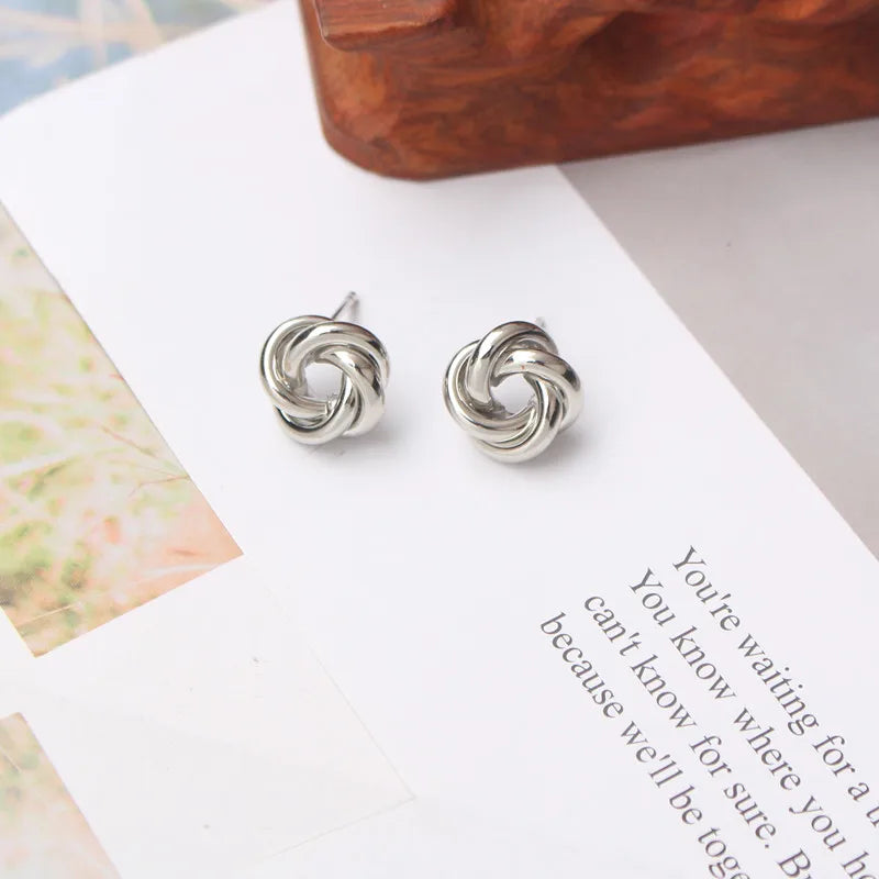 Tiny Metal Stud Earrings for Women Gold Color Twist Round Earrings Small Unusual Earrings Boucles D'Orailles Fashion Jewelry