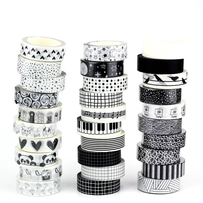 NEW 1PC 10M Decorative Black and White Japanese Washi Tape Set DIY Journaling Adhesive Moon Masking Tape Cute Stationery