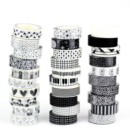 NEW 1PC 10M Decorative Black and White Japanese Washi Tape Set DIY Journaling Adhesive Moon Masking Tape Cute Stationery