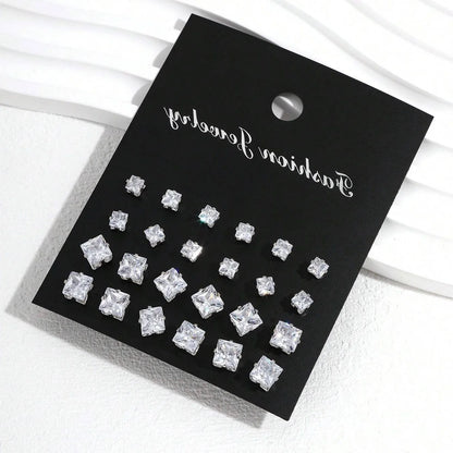 12 Pairs Of Luxurious, Simple, Shiny, And Caring Zirconia Decorative Earrings Are Suitable For Gifts To Parties,And Couples -
