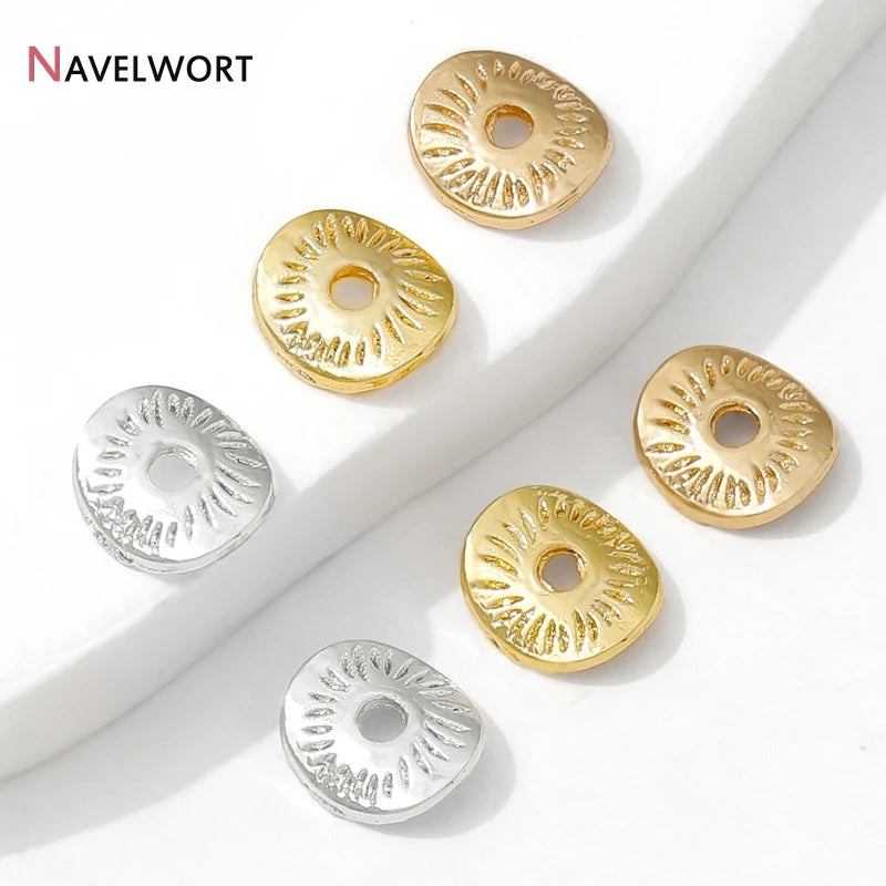 14K Gold Plated Oval Stripe Spacer Beads,Beads Separator,Brass Metal Flat Spacer Beads For Bracelet Necklace Making Accessori