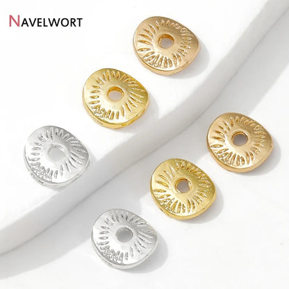 14K Gold Plated Oval Stripe Spacer Beads,Beads Separator,Brass Metal Flat Spacer Beads For Bracelet Necklace Making Accessori