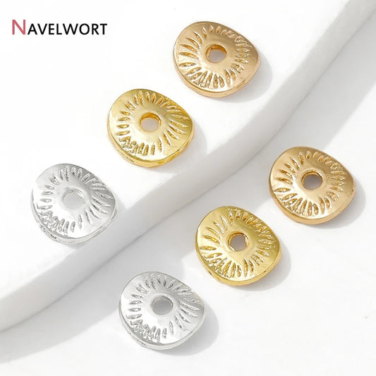 14K Gold Plated Oval Stripe Spacer Beads,Beads Separator,Brass Metal Flat Spacer Beads For Bracelet Necklace Making Accessori