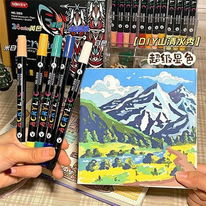 Professional Art Use 48-Color Acrylic Paint Markers, Dual-Tip Fine and Brush Tip Pens, Suitable for Stone, Wood, Calligraphy