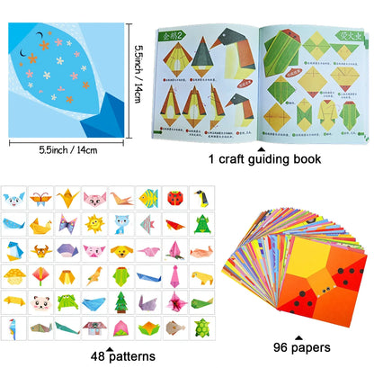 Origami Kit with 30/96 Sheets Paper & Guide Book, DIY Craft Art for Beginners kids，Multiple difficulty level challenges - 96 