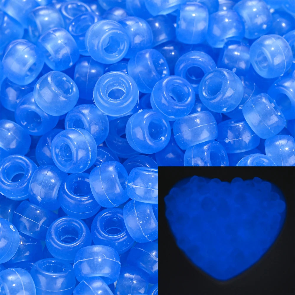 IYOE 100Pcs Pony Beads 6x9mm Glitter Acrylic Beads Luminous Spacer Beads For Diy Craft Jewelry Bracelets Making Hair Supplies