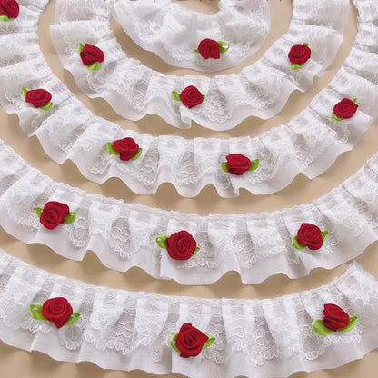 1 Yard Pink Bow Embroidery Lace Fabric Trim DIY Clothing Decoration Accessory 5CM Wide - Style3 White