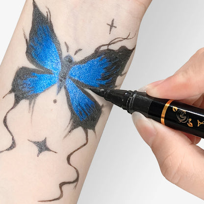 Temporary Tattoo Markers for Skin,10 Colors Tattoo Pens,Brush Tip,Bright colors,Face Paint Kit Cosmetic Quality,Halloween mak