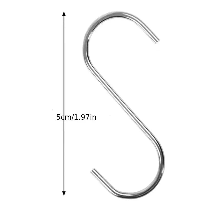10pcs Stainless Steel S Shaped Hook Kitchen Bathroom Clothing Hooks Multi-functional Metal Hanging Hook - 10pcs 5cm G1797A