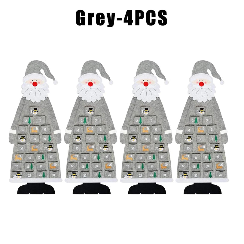 Santa Claus Felt Advent Calendar Countdown to Christmas Wall Hanging for Home Holiday Decor Festive Seasonal Ornament - Grey 