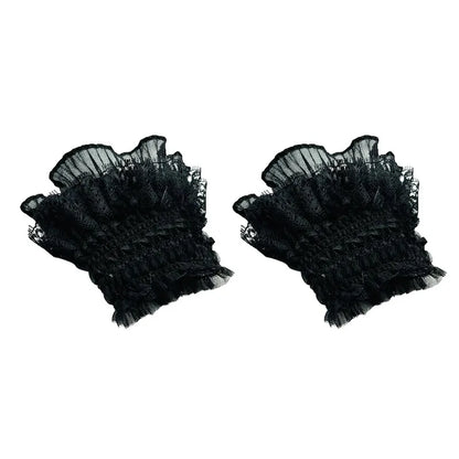 Gothic Lolita Hand Wrist Cuffs Bowknot LaceTrim Maid Cosplay Accessories For Women Girl Party