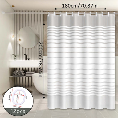 White Striped Minimalist Style Shower Curtain, Simple Style Partition Curtain for Bathroom