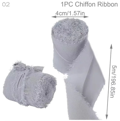 5m/Roll Frayed Silk Ribbon Edged Wrinkle Chiffon Handmade Ripped Wedding Party Flower Bouquet Gift Packing Decorations DIY Cr
