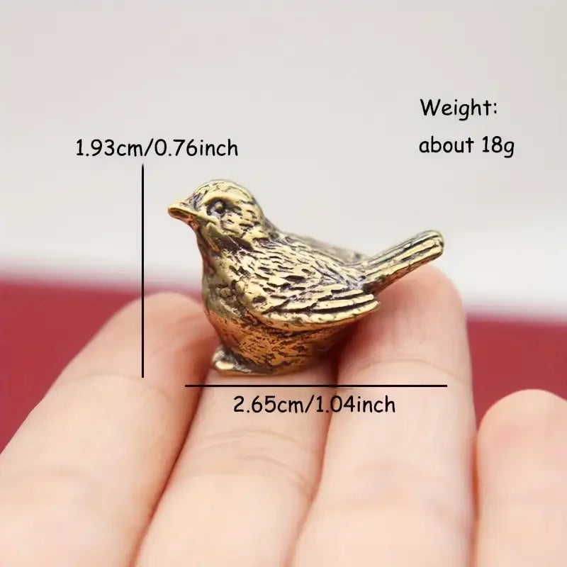 Elegant Brass Sparrow Tea Pet - Intricately Detailed Solid Brass Bird Figurine Versatile Indoor/Outdoor Decor Piece, Teal Dec