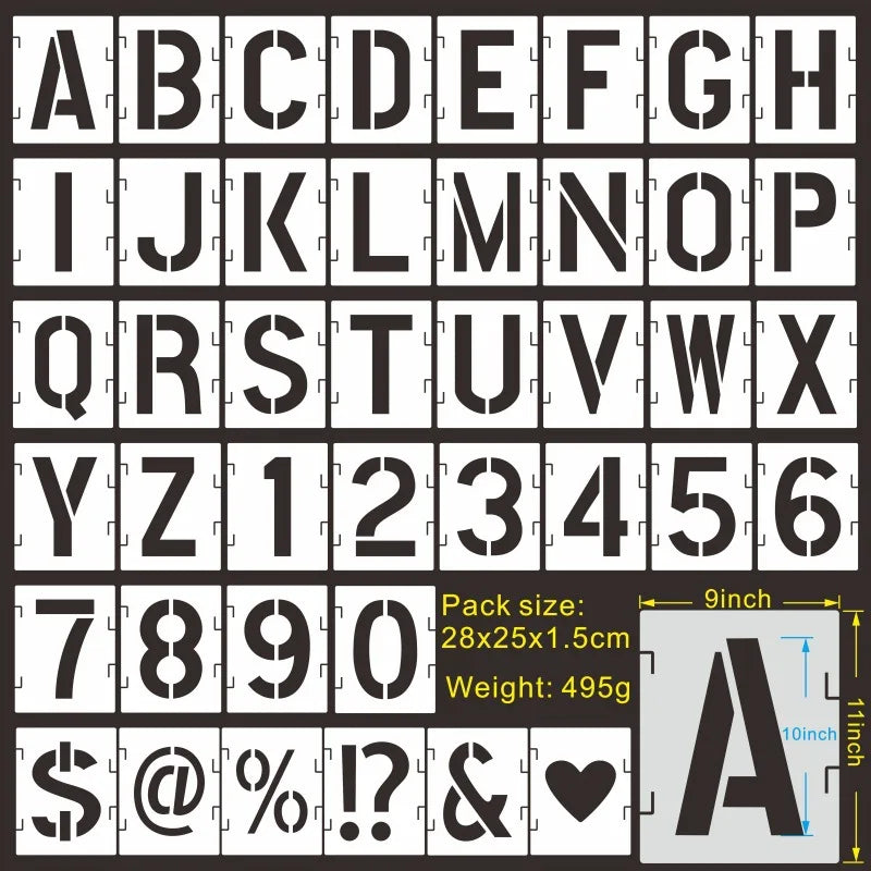 42 pieces of letter hollow templates, reusable artistic fonts, coloring, spray painting. Suitable for walls, wood, rock fabri