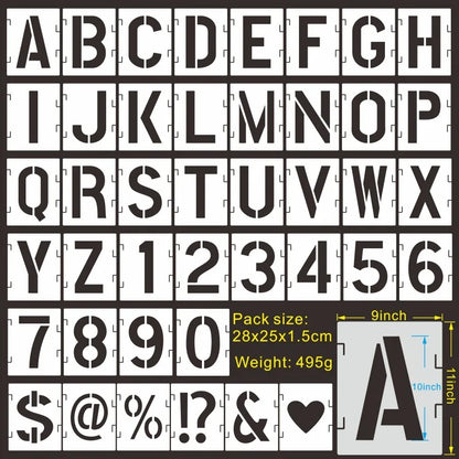 42 pieces of letter hollow templates, reusable artistic fonts, coloring, spray painting. Suitable for walls, wood, rock fabri