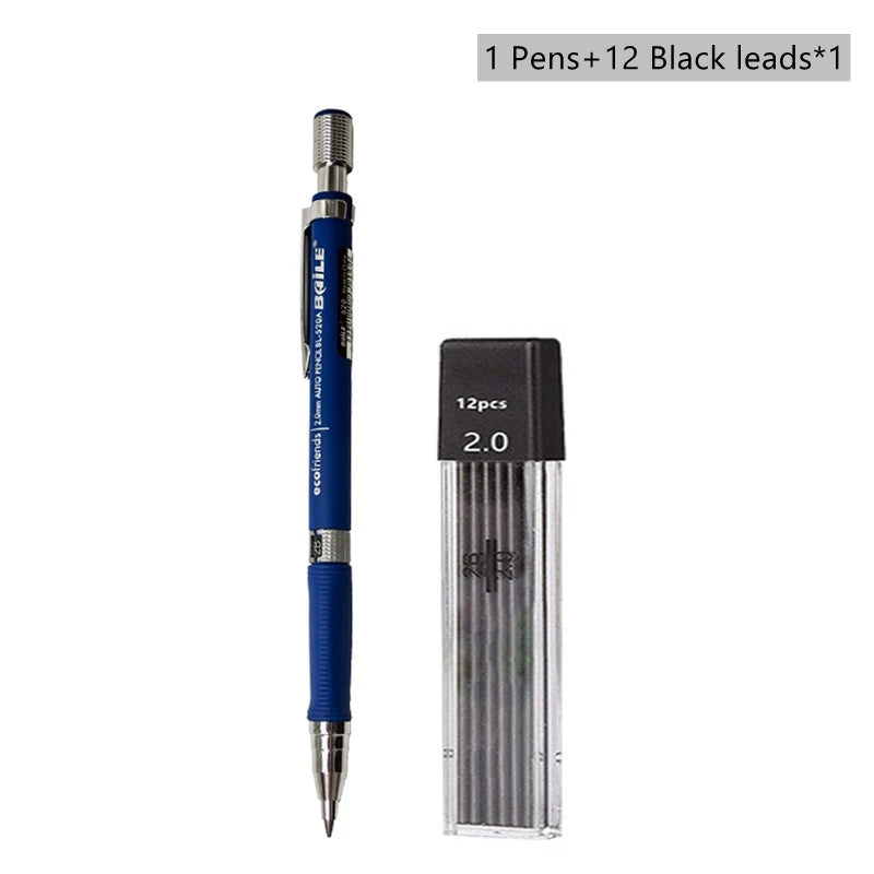 Mechanical Pencil Set 2.0 mm with 2B Black/Colors Lead Refill For Writing Sketching Art Drawing Painting School Automatic Pen