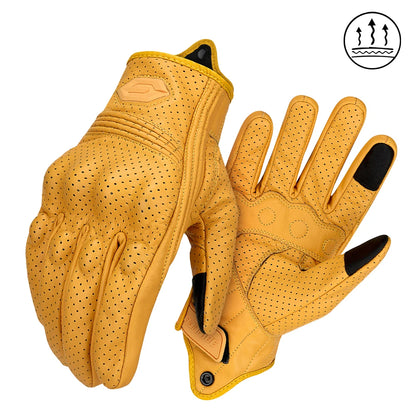 ​Vintage Leather Motorcycle Gloves Summer Breathable Unisex Biker Gloves With Anti-Slip Ventilation Design Motorbike Ride Glo