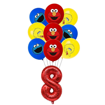 Cartoon Sesames Street Birthday Party Decor Elmo and Friends Theme Tablecloth Plate Balloon Set Cake Decor Baby Shower - 19pc
