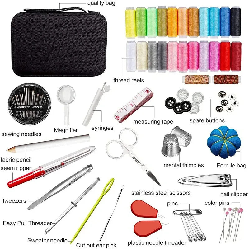 Sewing Kit Complete Set with Threads Needles Scissors Tape Measure Buttons and More for DIY Handcraft Projects Home and Trave