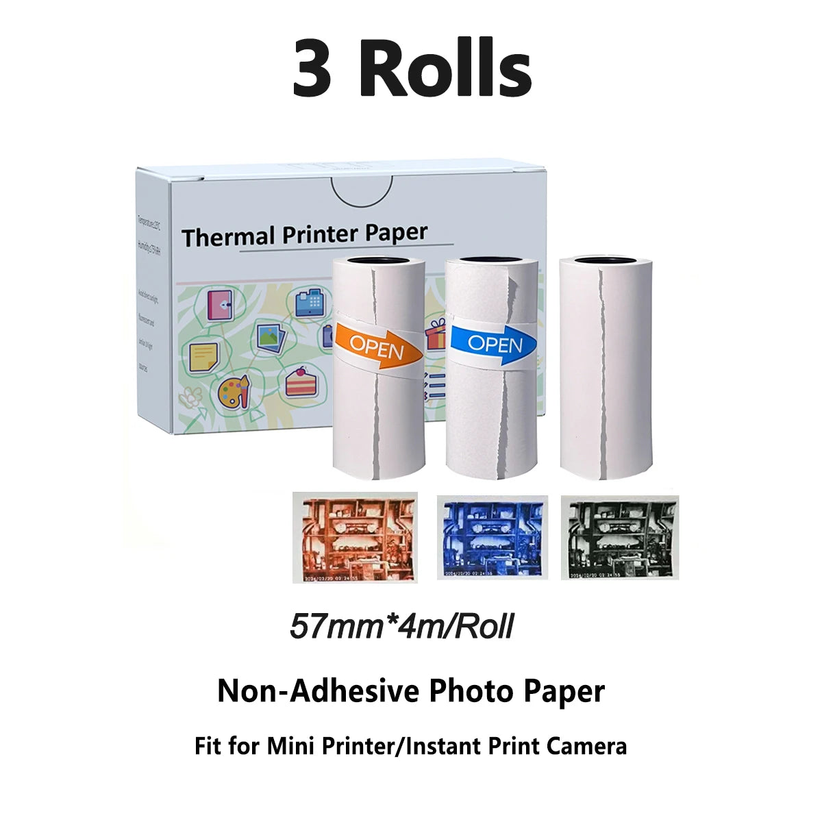Kids Camera Instant Print Refill for Kids Instant Camera Thermal Printing BPA Free,57x25mm White Non-Adhesive Photo Print Rol