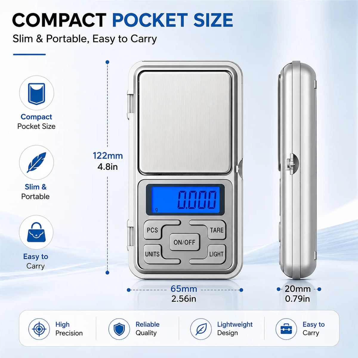 High Precision Mini Pocket Scale 500g/0.01g, Portable Digital Jewelry Scale, Accurate Small LCD Weighing Device for Easy Carr