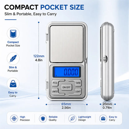 High Precision Mini Pocket Scale 500g/0.01g, Portable Digital Jewelry Scale, Accurate Small LCD Weighing Device for Easy Carr