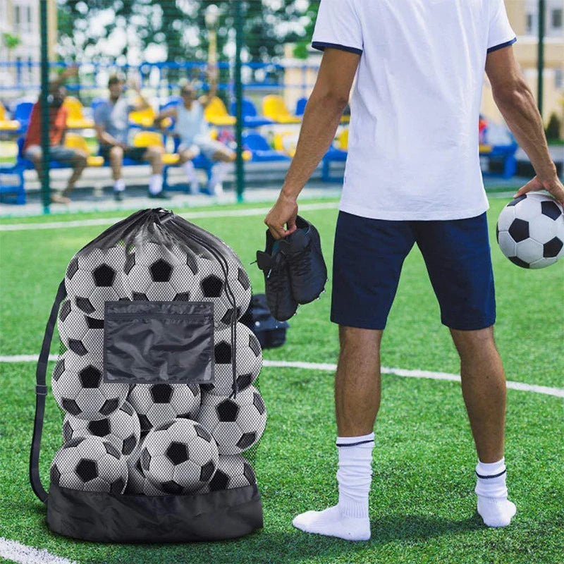 Soccer Ball Bag Large Mesh Drawstring Sports Storage Sack with Zipper Pocket for Basketball Volleyball Football Training Gear