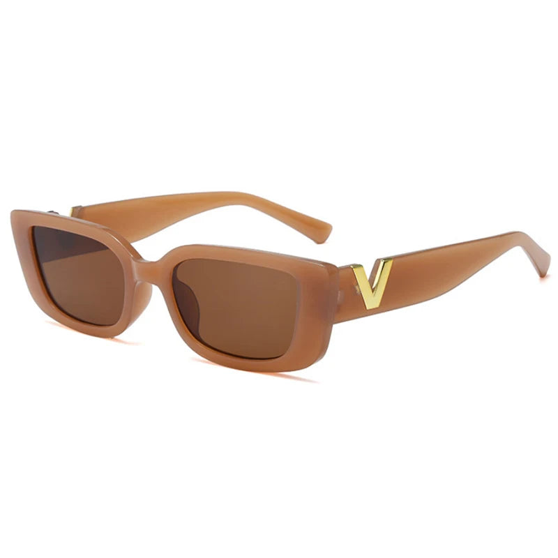 Fashion Rectangle Sunglasses Women Vintage Small Frame Sun Glasses Ladies Classic Black Square Eyeglasses Oculos - brown V