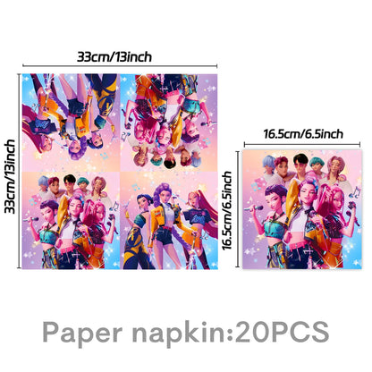 K-Pop Theme Disposable Tableware Set for Kids Birthday Baby Shower Party - Paper Plates Cups And Tablecloth with Birthday Ban