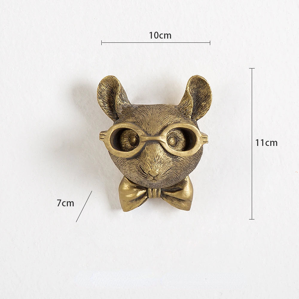 Antique Bronze Resin Animal Pendant Golden Deer Head Wall Storage Hook Up Background Wall Accessories Decorative Figurines