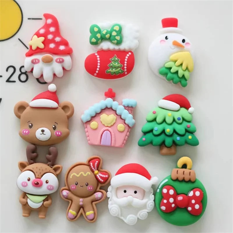 10pcs Christmas Fridge Magnet Apple Tree Santa Claus Bear Figurine Resin Refrigerator Fridge Magnet Kitchen Decor Accessories