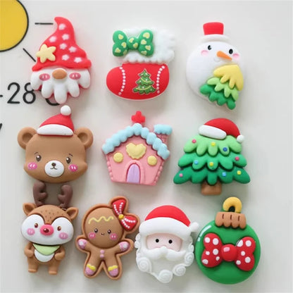 10pcs Christmas Fridge Magnet Apple Tree Santa Claus Bear Figurine Resin Refrigerator Fridge Magnet Kitchen Decor Accessories