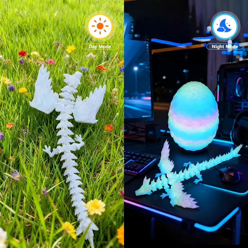 3D Printed Dragon Colorful Gem Dragon Figurines Movable Joint Rotatable Articulated Dragon Crafts Desktop Western Action Figu