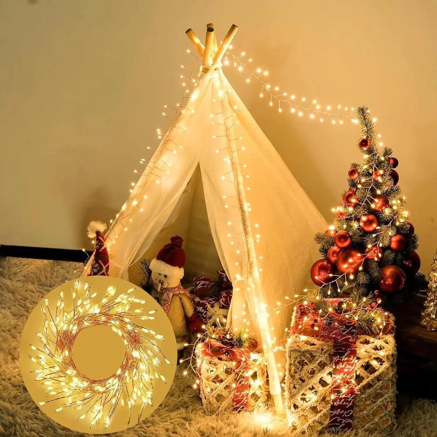 USB Power LED Firecracker String Lights Remote Control Garland Fairy Lights for Wedding Party Garden Plants Christmas Decorat