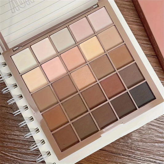 25-Color Eyeshadow Palette - Neutral Gray and Brown Earth Tones, Coffee and Chocolate-Style Shades, Creating a Versatile, Nat