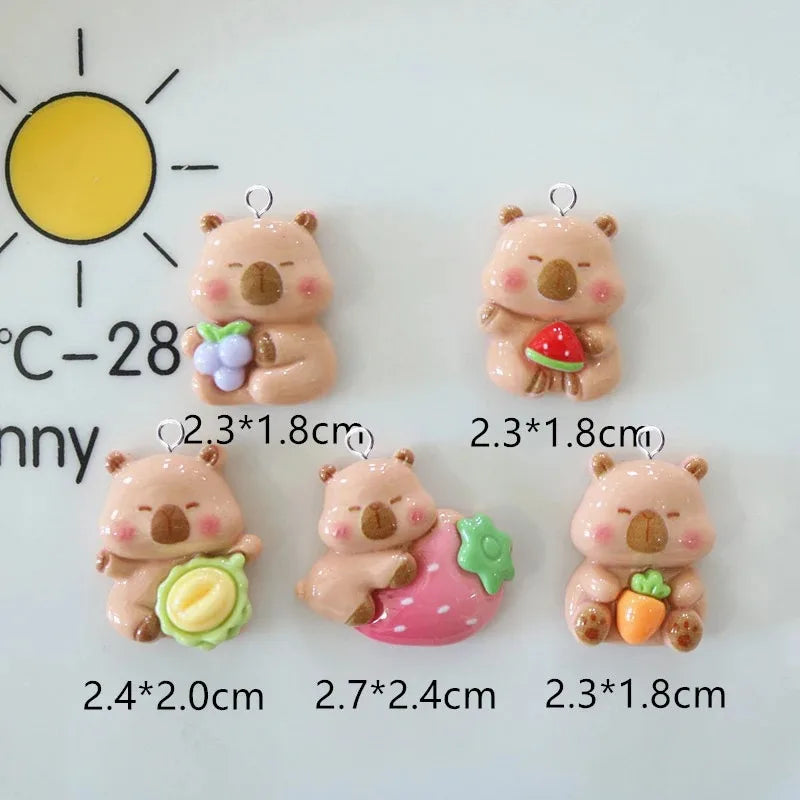 10pcs Cute Animals Capybara Resin Floating Charms Kawaii Fruit Grape Pendant Flatback for Jewelry Making Findings Diy Earring