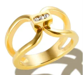 Crystal High End Non Tarnish Fashion Geometric Open Gold Plated Stainless Steel Rings for Women Wedding Ring Jewelry - A15 Go