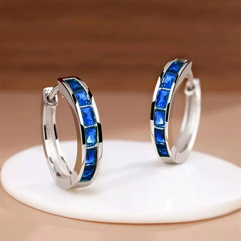 Huitan Classic Design Women Hoop Earrings Full with Princess Square CZ Simple and Elegant Female Accessories Versatile Jewelr