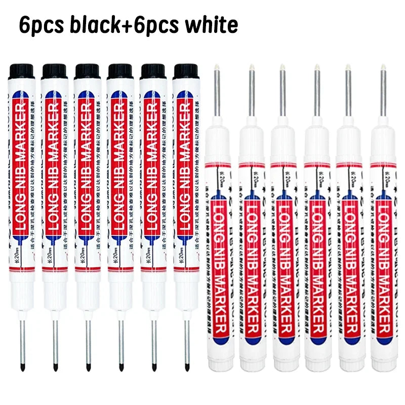 4/12 Pcs Waterproof Long Head Markers Deep Hole Marker Pen for Metal Carpenter Red/Black/Blue/Green Ink Woodworking Tools Mar