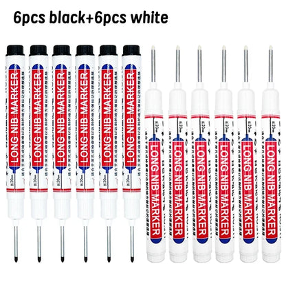 4/12 Pcs Waterproof Long Head Markers Deep Hole Marker Pen for Metal Carpenter Red/Black/Blue/Green Ink Woodworking Tools Mar