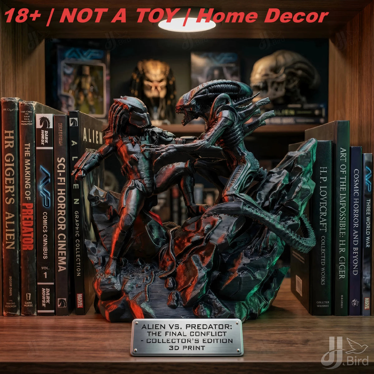 Alien Hunter VS Alien Monster Ornament, Dark Fantasy Style, Collectible Figurine, Home Desk Decoration, Creative Sculpture