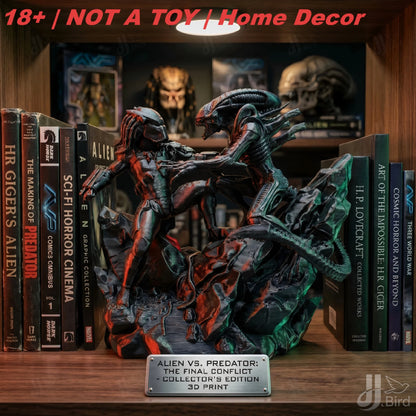 Alien Hunter VS Alien Monster Ornament, Dark Fantasy Style, Collectible Figurine, Home Desk Decoration, Creative Sculpture