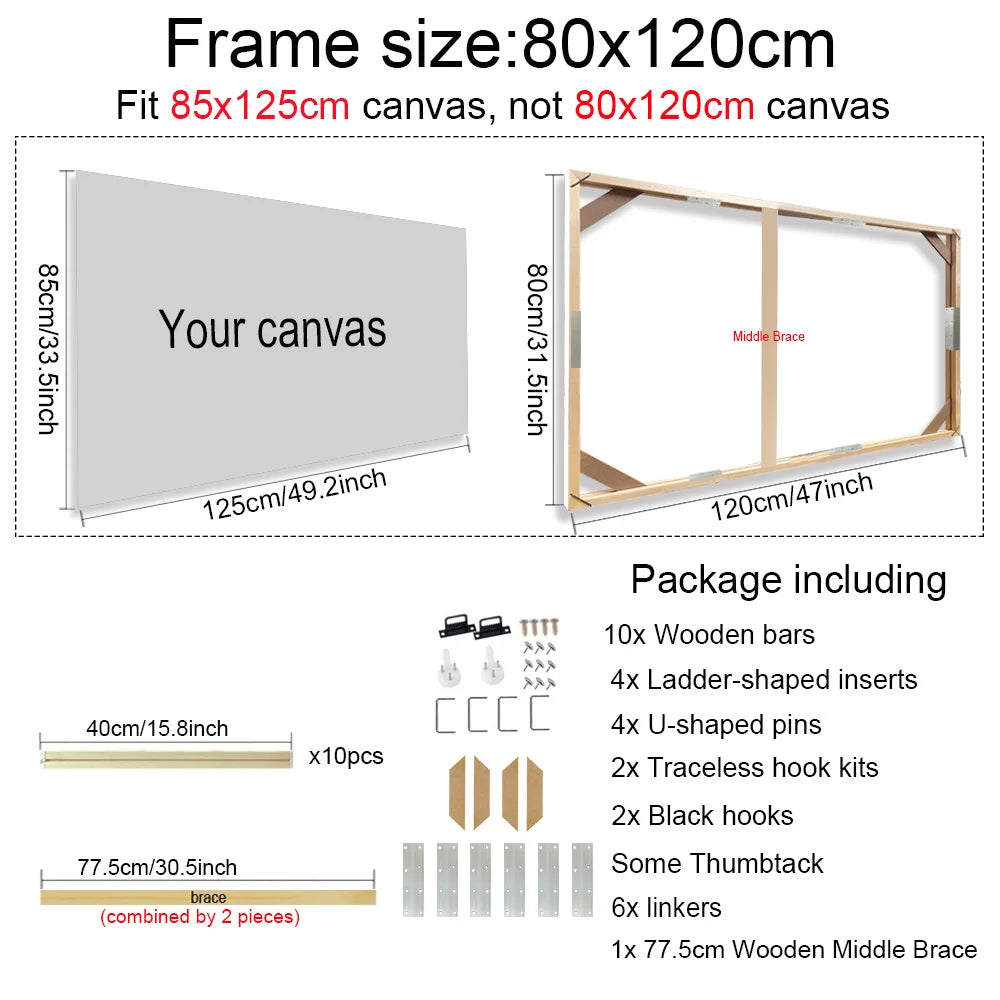 Various Sizes Canvas Frame Wooden Frames Natural Wooden Photo Oil Painting Canvas Diamond Painting Frames Canvas Wood Wall Fr